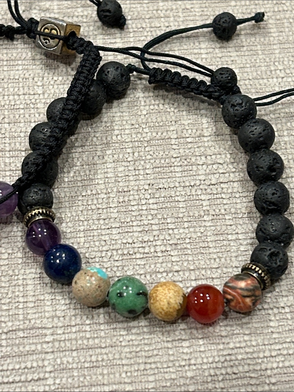 Adjustable Black Cord Chakra stone Bead Bracelet Set image 2